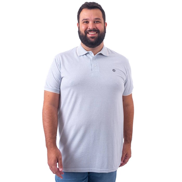 polo plus size masculina linho biocolor anil frente