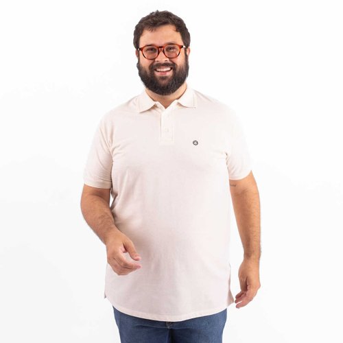 Polo Plus Size Masculina Mixed Linen Natural