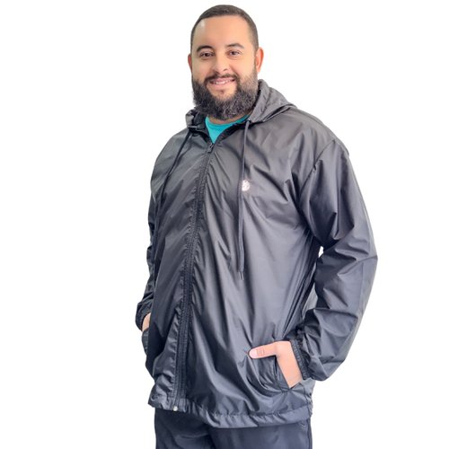 Corta Vento Plus Size Masculino Capuz Preto