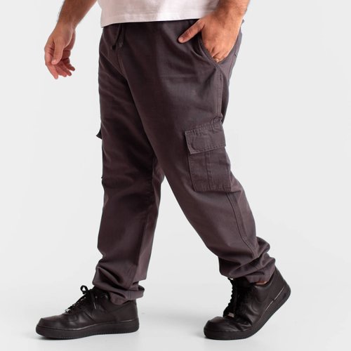 Calça Plus Size Masculina Sarja Elástico Cargo Chumbo