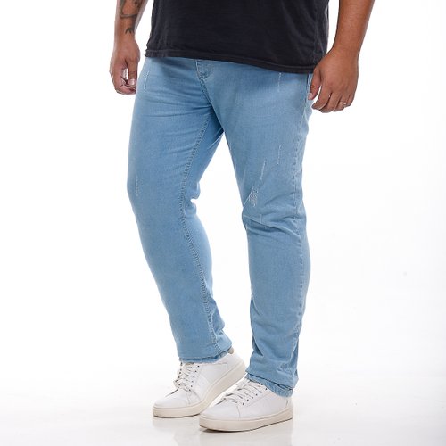 Calça Plus Size Masculina Jeans Puido Slim Delavê