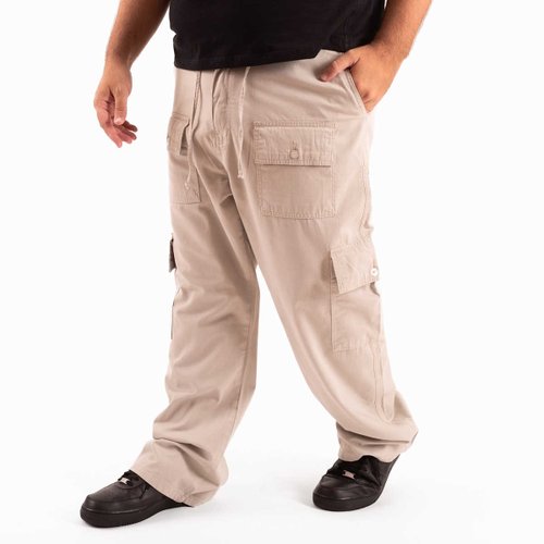 Calça Plus Size Masculina Sarja Multibolsos Cinza