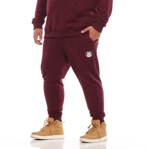Calça Plus Size Masculina Moletom Jogger Sport Bordo