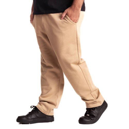 Calça Plus Size Masculina Moletom Felpado Direct Bege
