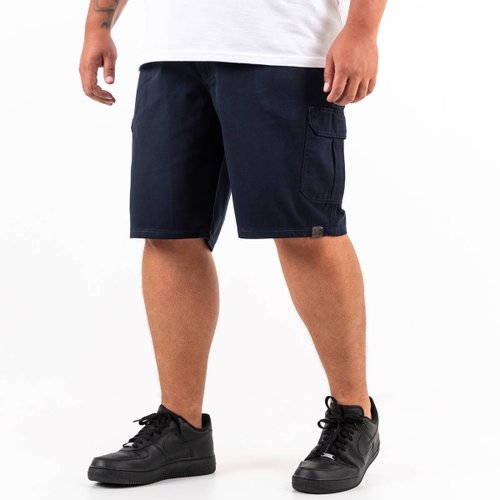 Bermuda Plus Size Masculina Sarja Cargo Azul Marinho