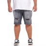 bermuda plus size masculina jeans black destroyed grey frente