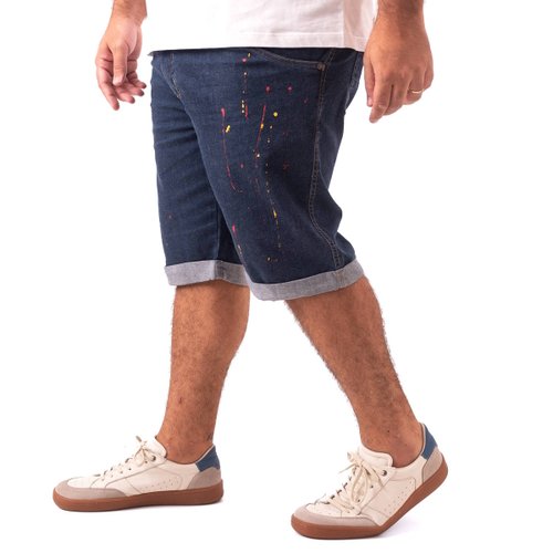 Bermuda Plus Size Masculina Jeans Slim Painted