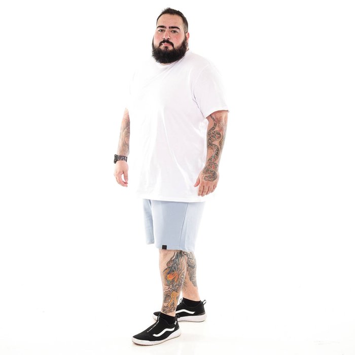 bermuda plus size masculina moletom azul claro corpo lado