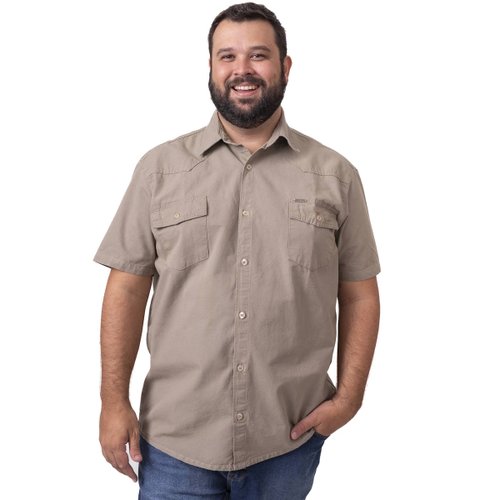 Camisa Plus Size Masculina Sarja Caqui