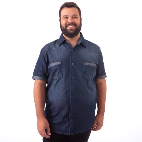 Camisa Plus Size Masculina Jeans Stoned Detail