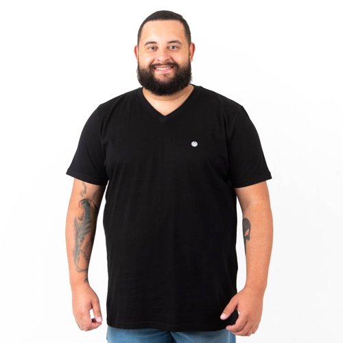 Camiseta Plus Size Masculina Gola V Preta