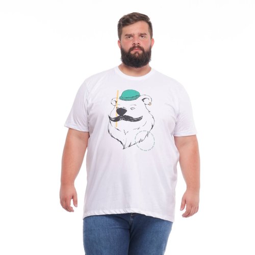 Camiseta Plus Size Masculina Urso Gorro