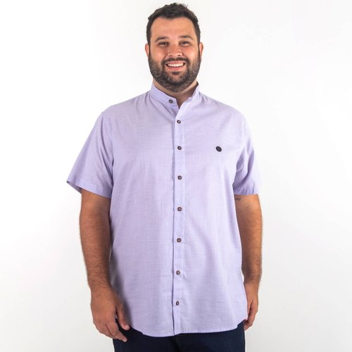 Camisa Plus Size Masculina Gola Padre Lilás