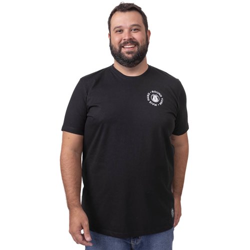 camiseta plus size masculina preta round turn frente