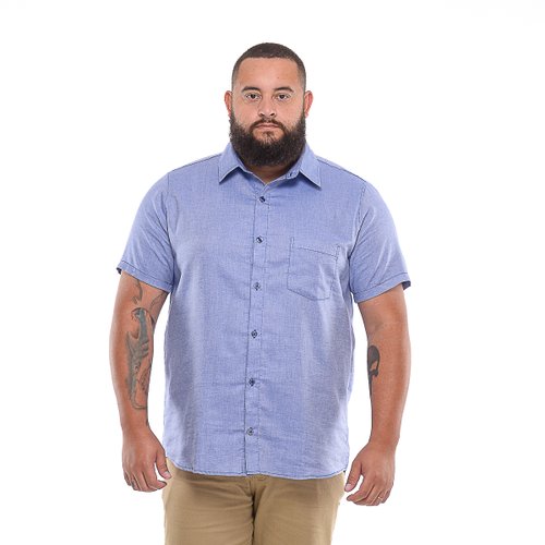 Camisa Plus Size Masculina MC Oxford Azul