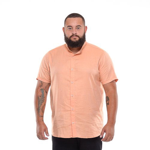 Camisa Plus Size Masculina Gola Padre Oxford Salmão