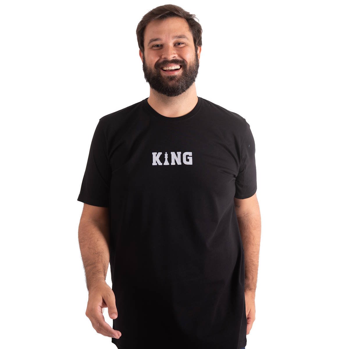 Camiseta Plus Size Masculina New King Preta com Estampa King
