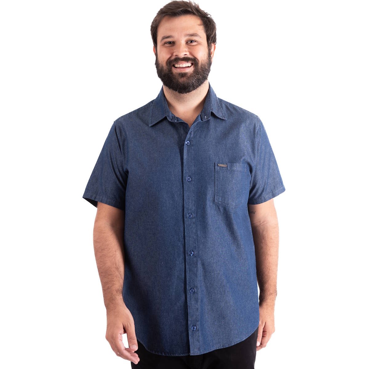 Camisa Plus Size Masculina MC Tricoline Elastic Azul Marinho