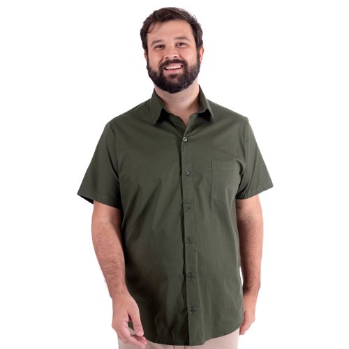 Camisa Plus Size Masculina MC Tricoline Elastic Verde