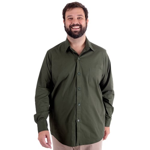 Camisa Plus Size Masculina ML Tricoline Elastic Verde