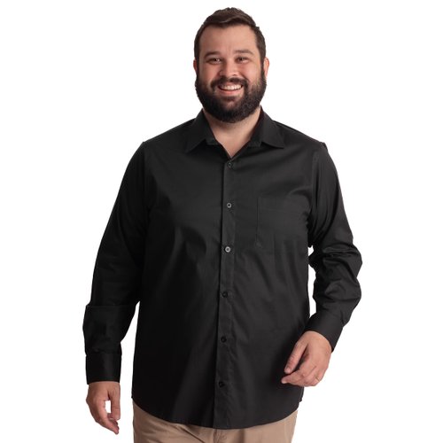 Camisa Plus Size Masculina Tricoline Elastic Preta