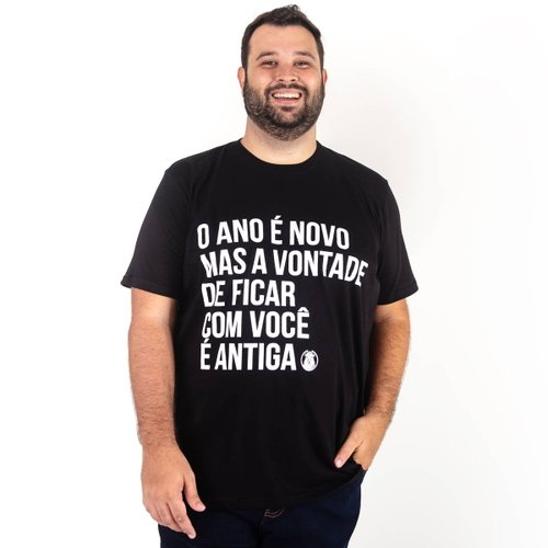 Camiseta Plus Size Masculina Preta Vontade De Ficar