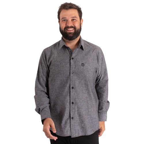 Camisa Plus Size Masculina ML Linho Pienza Preta