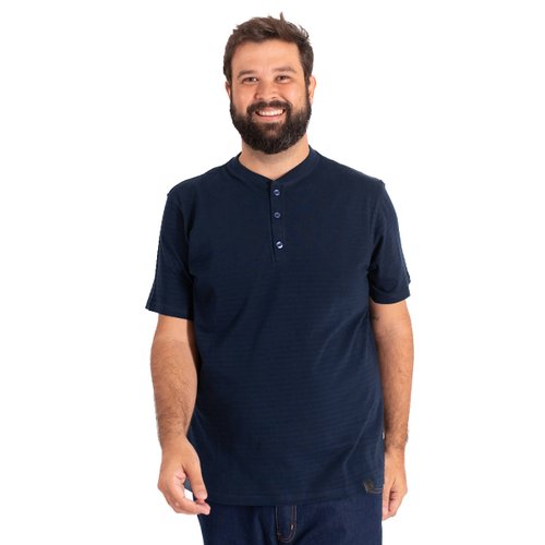 Camiseta Plus Size Masculina Henley Shadow Azul Marinho
