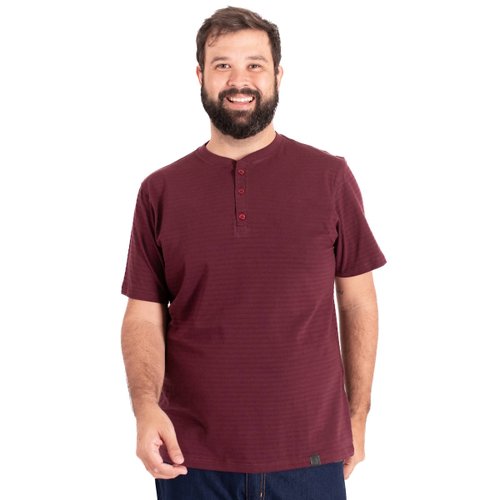 Camiseta Plus Size Masculina Henley Shadow Bordo