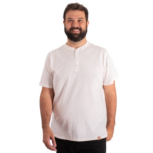 Camiseta Plus Size Masculina Henley Shadow Branca