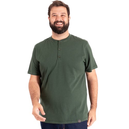 Camiseta Plus Size Masculina Henley Shadow Verde