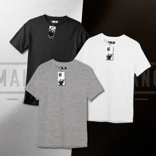 Kit Camiseta Plus Size Masculina Básica 1 Preta 1 Branca 1 Mescla