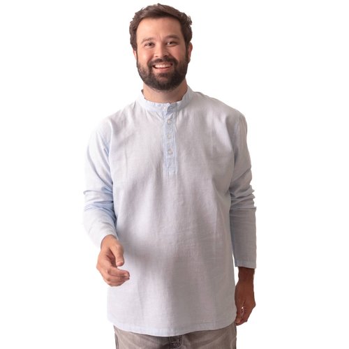 Bata Plus Size Masculina Manga Longa Linho Azul