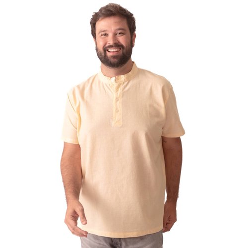 Bata Plus Size Masculina Manga Curta Linho Amarela