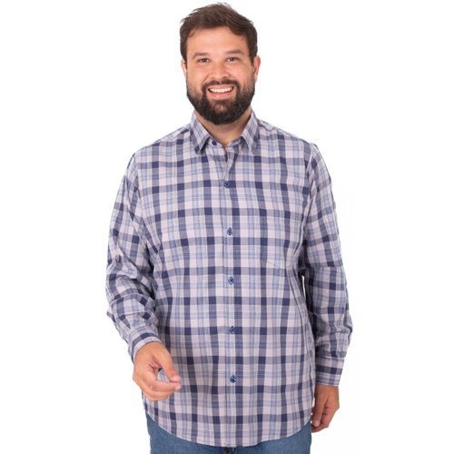 Camisa Plus Size Masculina ML Boxer Chess Azul Marinho
