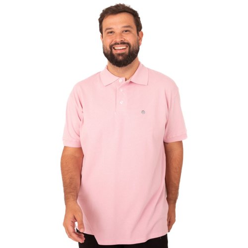 Polo Plus Size Masculina Piquet Confort Rosa