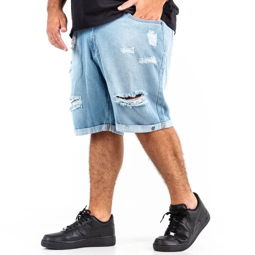 Bermuda Jeans Plus Size Masculina Delave Destroyed