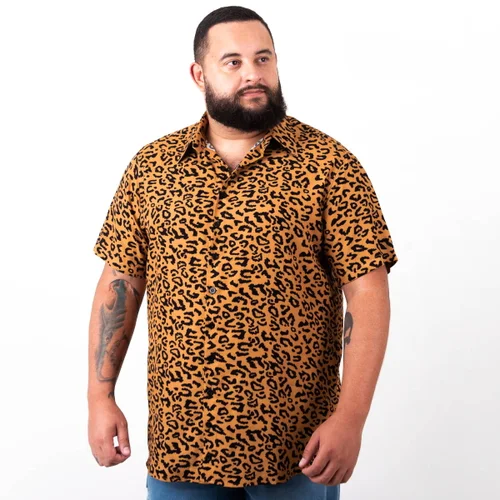 Camisa Plus Size Masculina Viscose Leopard