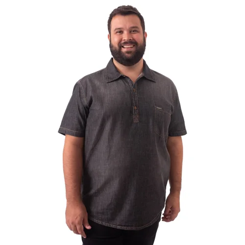 Polo Plus Size Masculina Jeans Black Simple