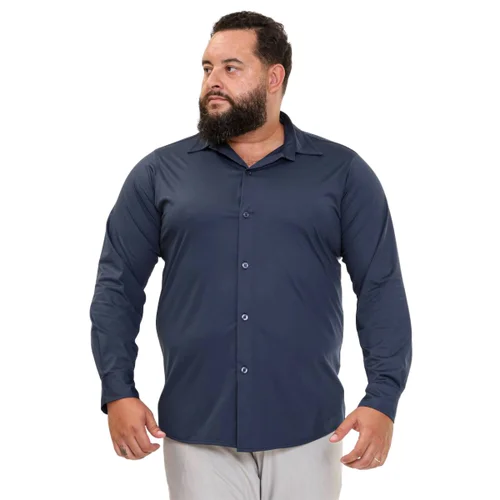 Camisa Plus Size Masculina Social Tech Elastic Azul Marinho