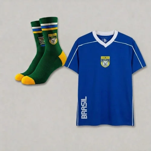 Kit Camiseta Oversized Gola V Plus Size Masculina Ginga Azul  + Meia Torcedor Pé Quente