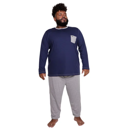 Pijama Plus Size Masculino ML Azul Marinho e Mescla
