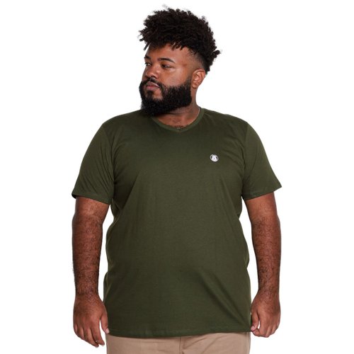 Camiseta Plus Size Masculina Gola V Bear Verde Musgo