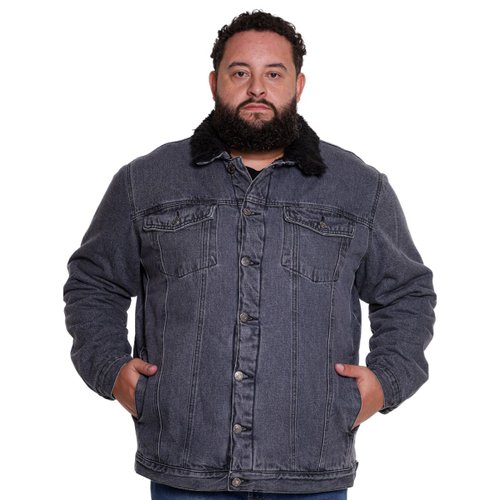 Jaqueta Jeans Trucker Sherpa Preta