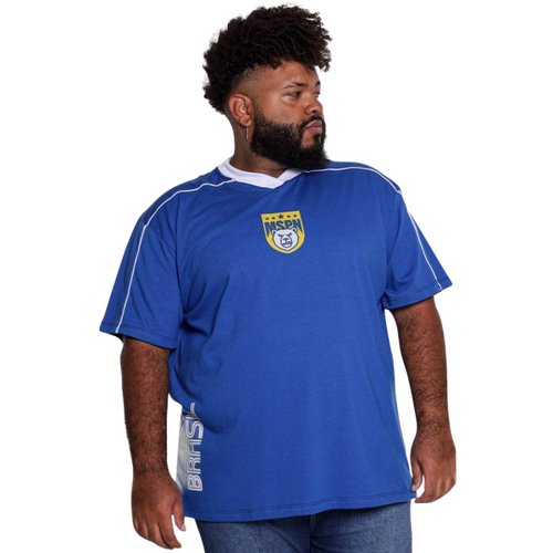 Camiseta Oversized Gola V Plus Size Masculina Ginga Azul