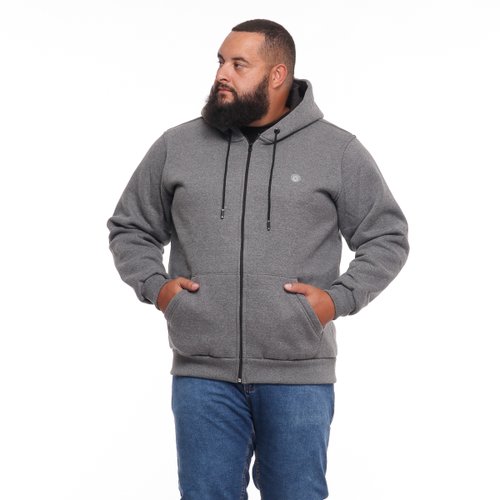 Agasalho Plus Size Masculino Moletom Ziper Capuz Grafite Mais Pano
