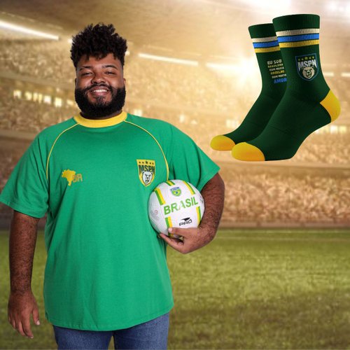 Kit Camiseta Oversized Raglan Plus Size Masculina Canarinho Verde + Meia