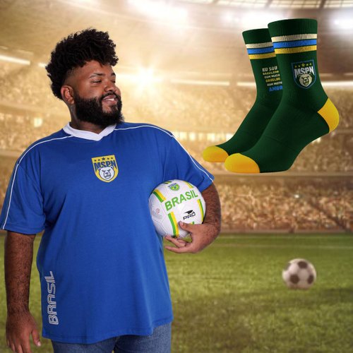 Kit Camiseta Oversized Gola V Plus Size Masculina Ginga Azul  + Meia Torcedor Pé Quente