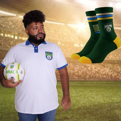 Kit Camisa Polo Plus Size Masculina Drible Branca + Meia