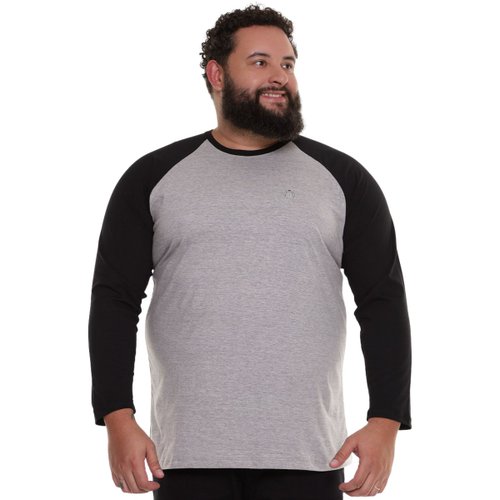 Camiseta Raglan Manga Longa Mescla e Preta